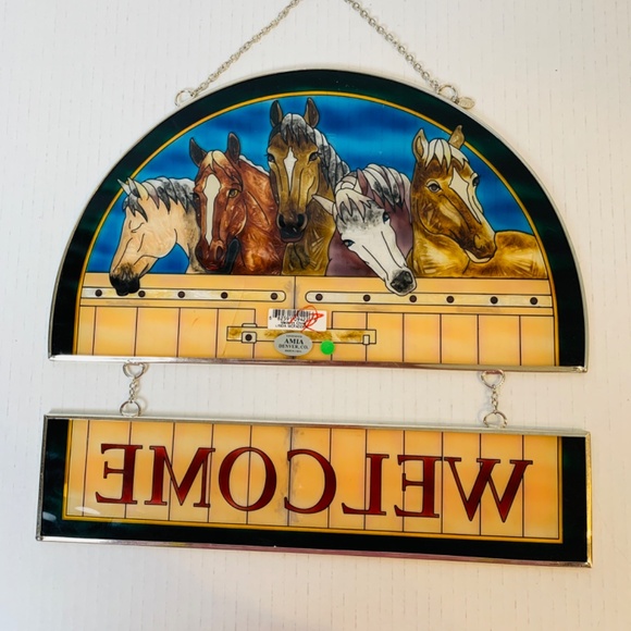 Amia Linda McFadden Sun Catcher Welcome Sign Horses Equestrian Stain Glass - Picture 13 of 14